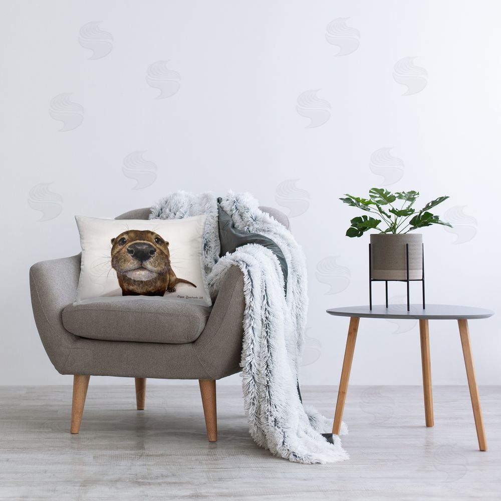George Dyachenko Cute Sniffing Otter Plush Polyester Printed Lumbar Pillow on Chair