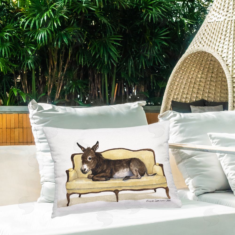 George Dyachenko Baby Donkey on Vintage Couch Outdoor Quick-Dry Polyester Printed Lumbar Pillow on Patio