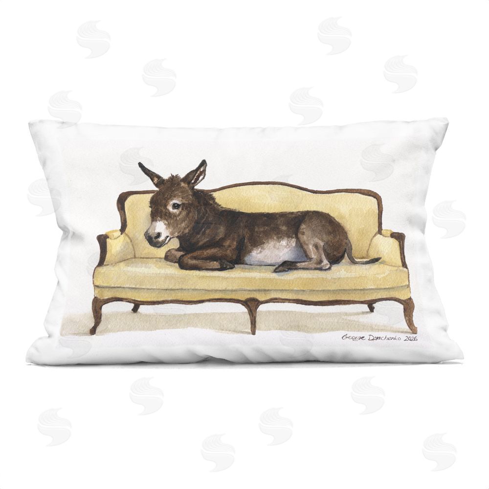 George Dyachenko Baby Donkey on Vintage Couch Indoor Plush Polyester Lumbar Pillow
