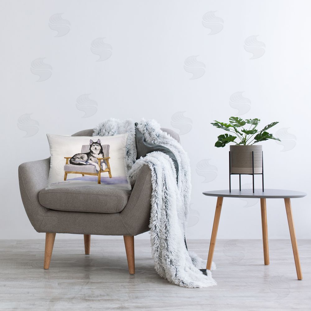 George Dyachenko Husky Perched on Chair Plush Polyester Printed Lumbar Pillow on Chair