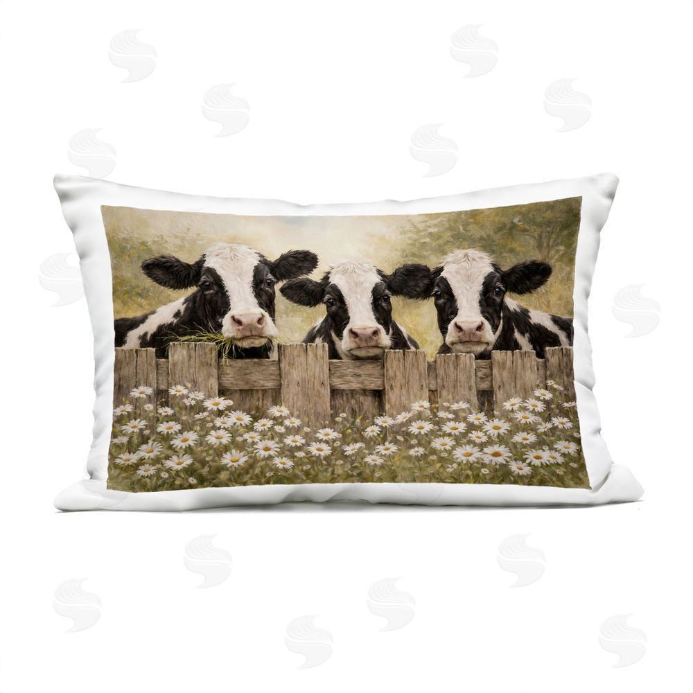 Tina LeCour Cows Grazing at Daisy Fence Outdoor Quick-Dry Polyester Lumbar Pillow