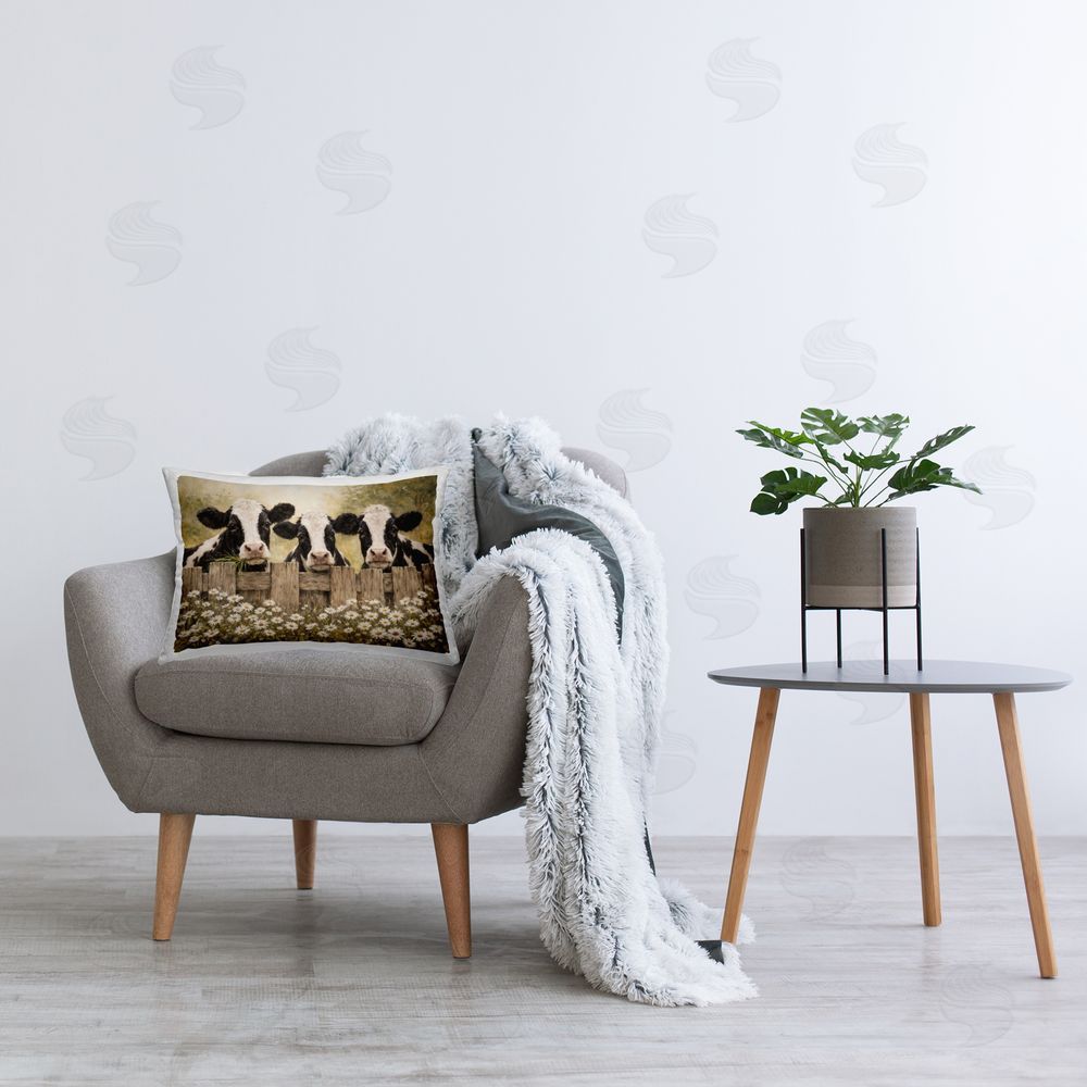 Tina LeCour Cows Grazing at Daisy Fence Plush Polyester Printed Lumbar Pillow on Chair