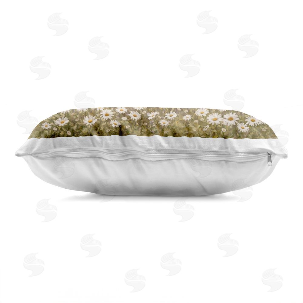Tina LeCour Cows Grazing at Daisy Fence Indoor Plush Polyester Lumbar Pillow Zipper Detail