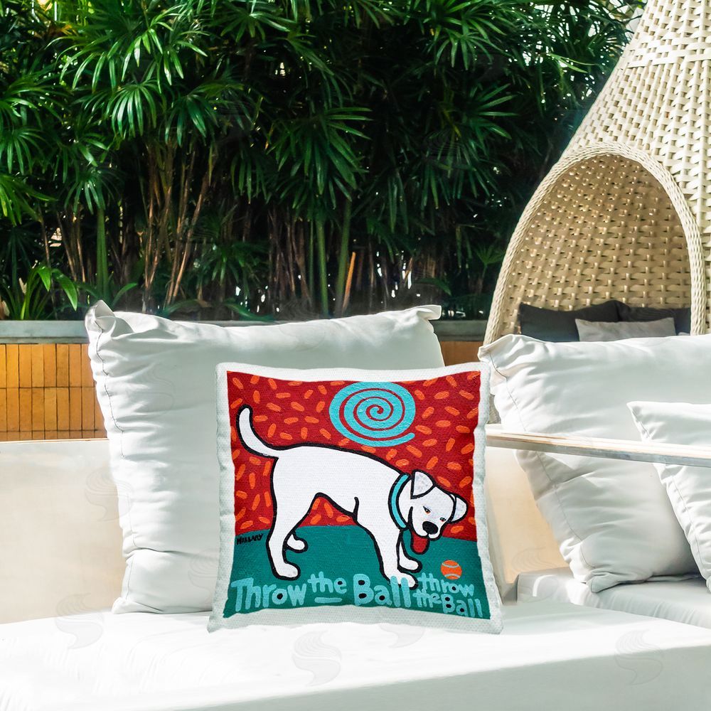 Hillary Vermont Throw The Ball Dog Outdoor Quick-Dry Polyester Printed Square Pillow on Patio