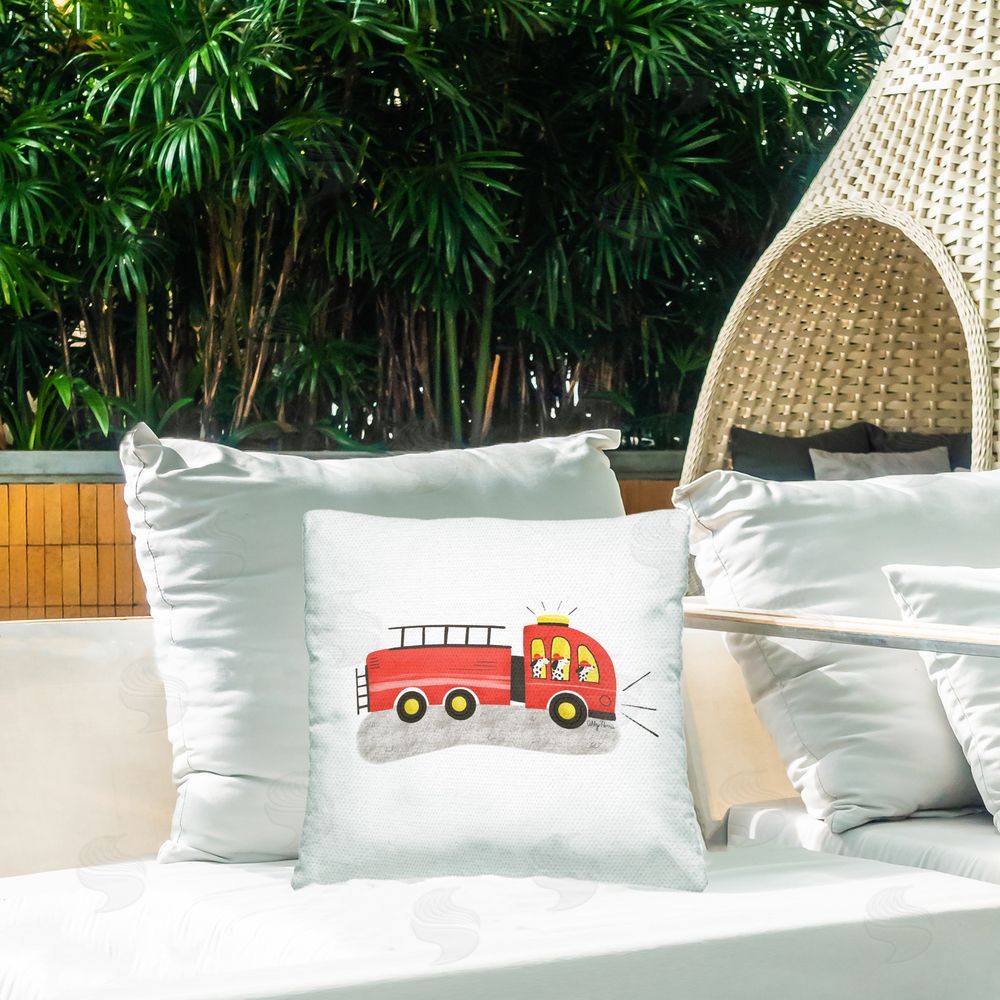 Allyson Norris Dalmatian Firetruck Helpers Outdoor Quick-Dry Polyester Printed Square Pillow on Patio