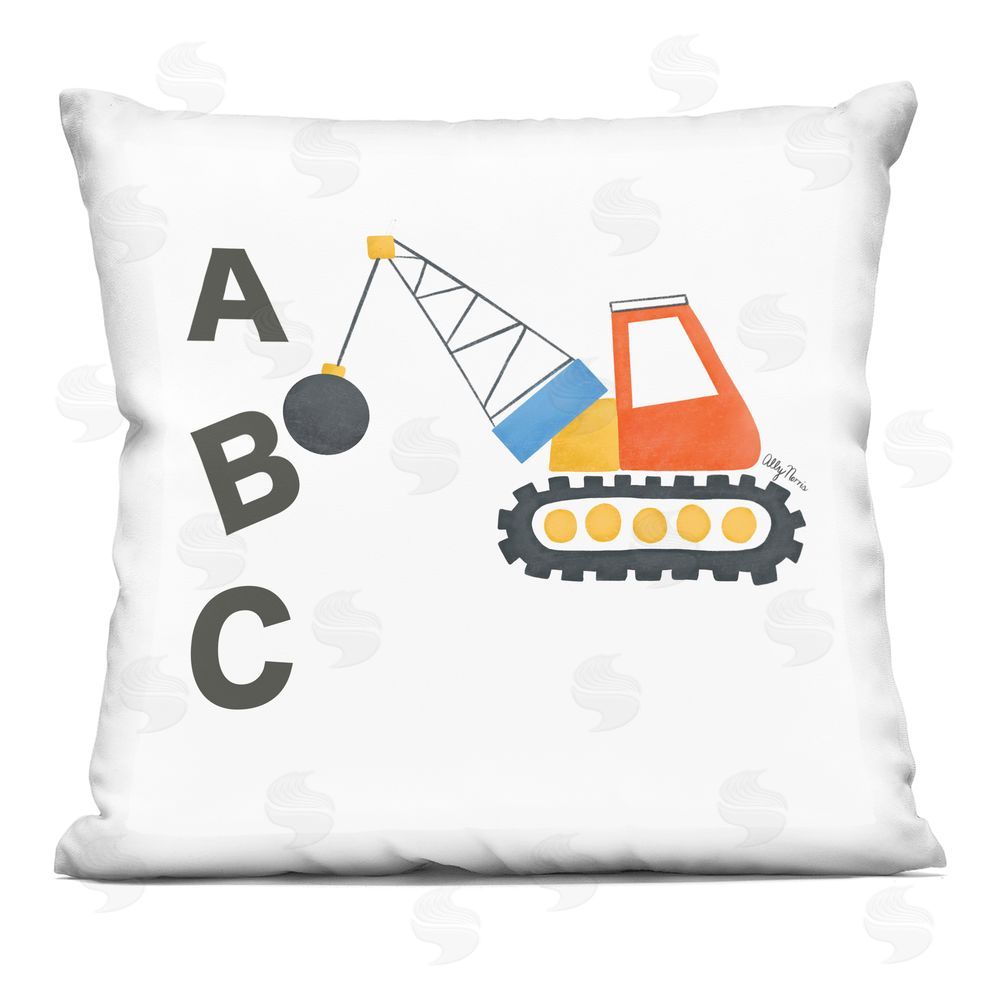 Allyson Norris ABC Construction Crane Indoor Plush Polyester Square Throw Pillow