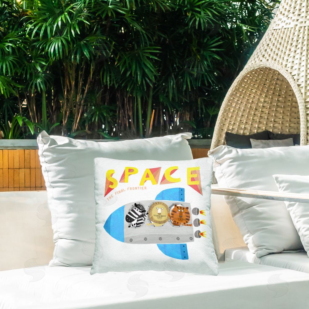 Carla Daly Space Rocket Animal Astronauts Outdoor Quick-Dry Polyester Printed Square Pillow on Patio