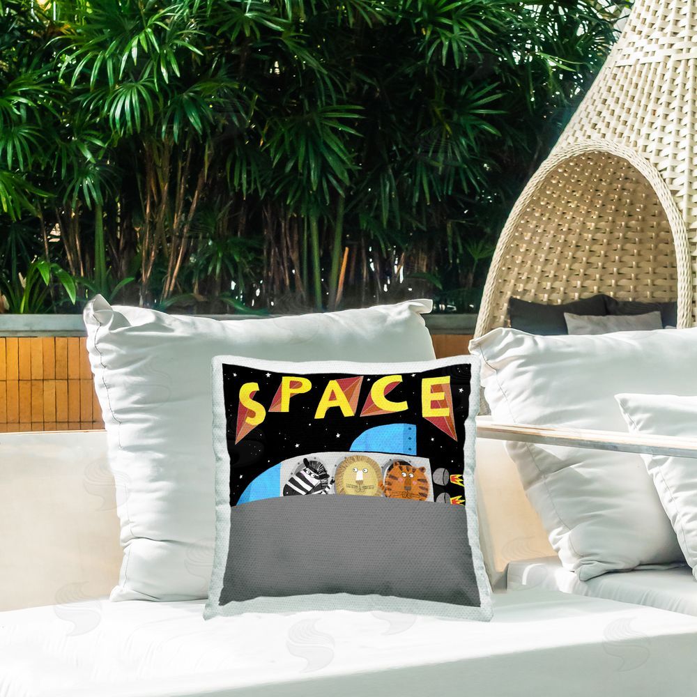 Carla Daly Outer Space Adventure Animals Outdoor Quick-Dry Polyester Printed Square Pillow on Patio