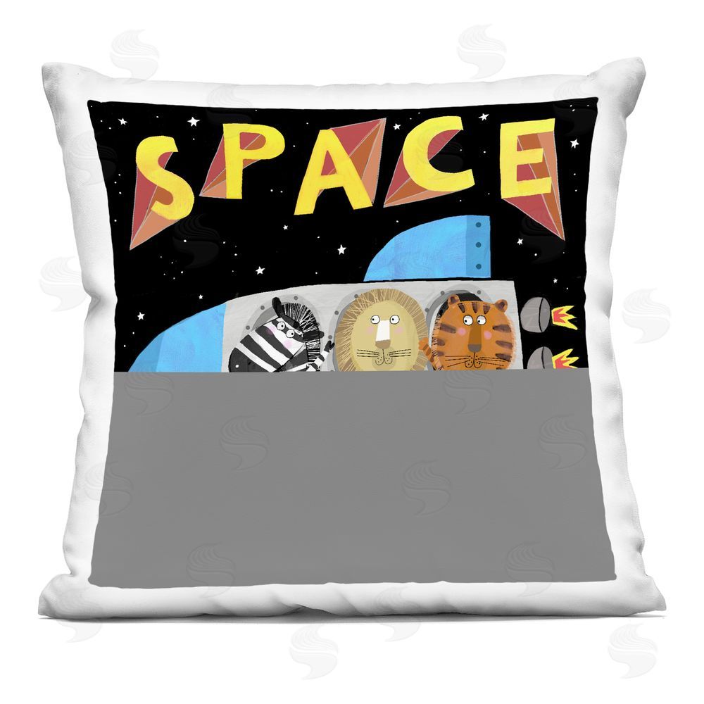 Carla Daly Outer Space Adventure Animals Indoor Plush Polyester Square Throw Pillow
