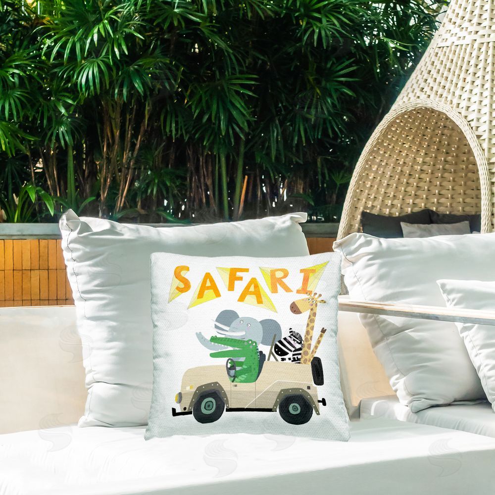 Carla Daly Safari Critters Adventure Outdoor Quick-Dry Polyester Printed Square Pillow on Patio
