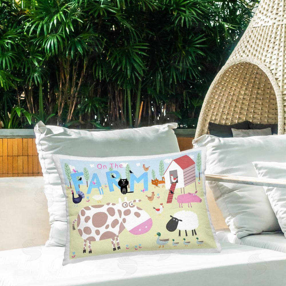 Carla Daly Critters On The Farm Outdoor Quick-Dry Polyester Printed Lumbar Pillow on Patio
