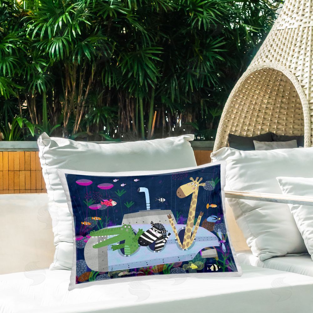 Carla Daly Ocean Submarine Animal Adventure Outdoor Quick-Dry Polyester Printed Lumbar Pillow on Patio
