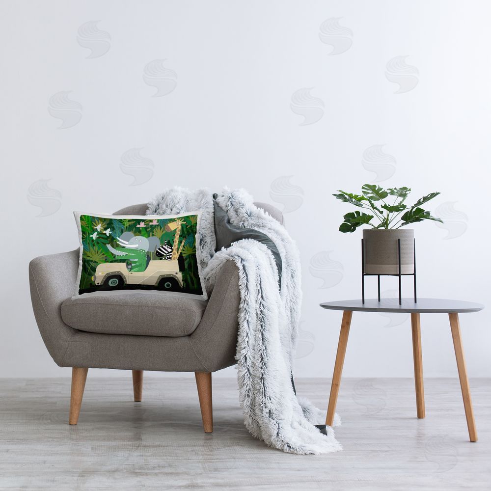 Carla Daly Jungle Safari Critters Plush Polyester Printed Lumbar Pillow on Chair