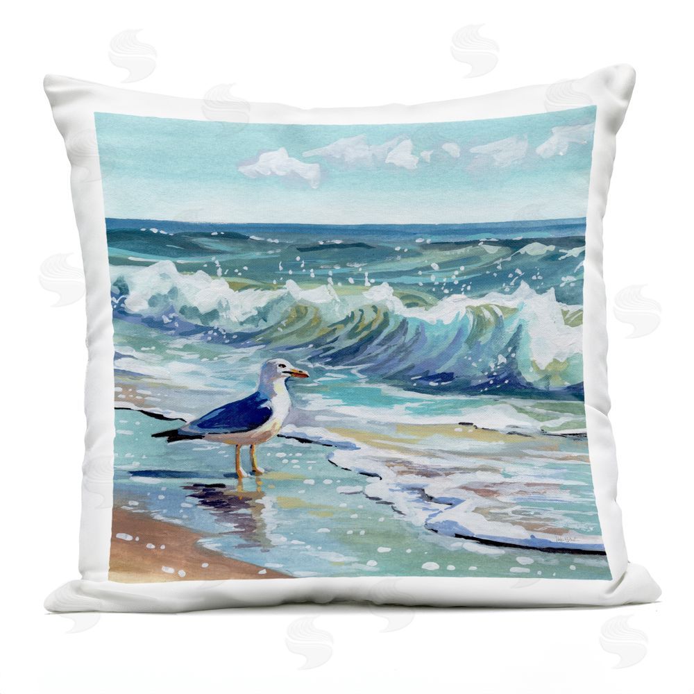 Kate Jarvik Birch Peaceful Seagull Contemplation Outdoor Quick-Dry Polyester Square Throw Pillow