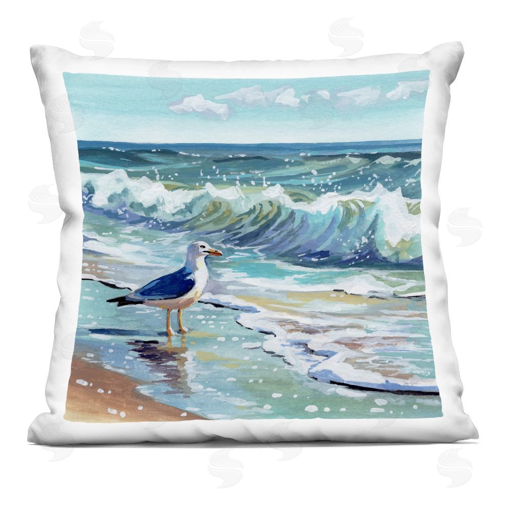 Kate Jarvik Birch Peaceful Seagull Contemplation Indoor Plush Polyester Square Throw Pillow