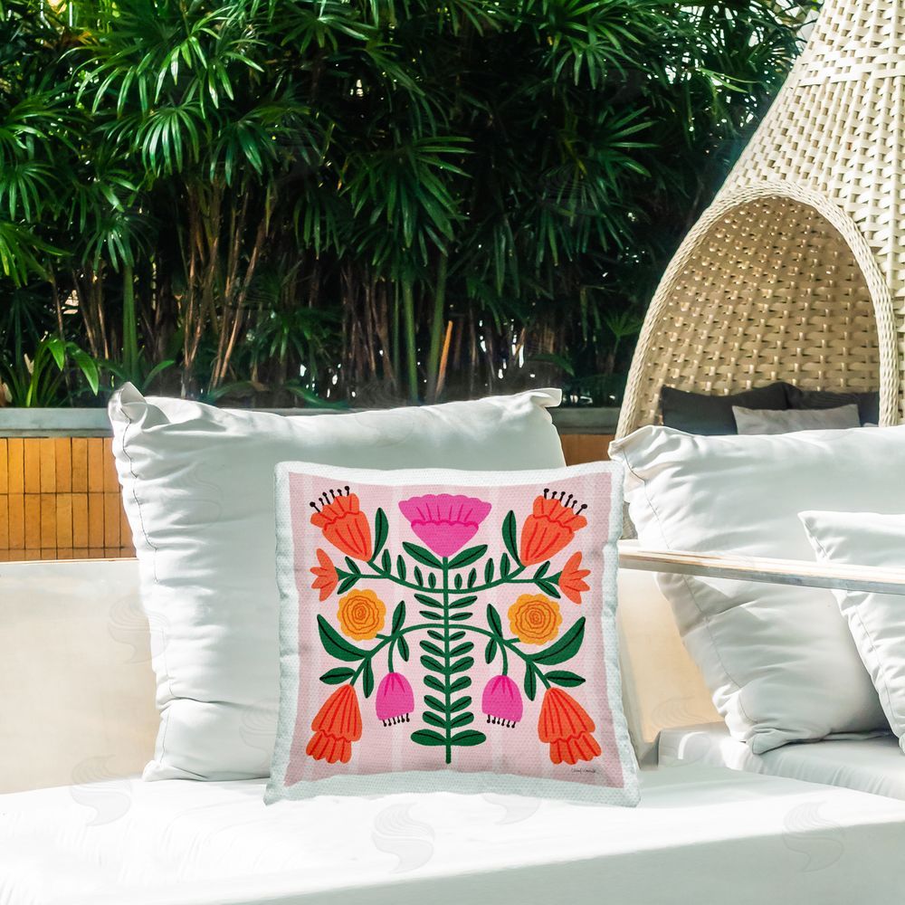 Cheryl Warrick Curved Flower Blooms Symmetry Outdoor Quick-Dry Polyester Printed Square Pillow on Patio