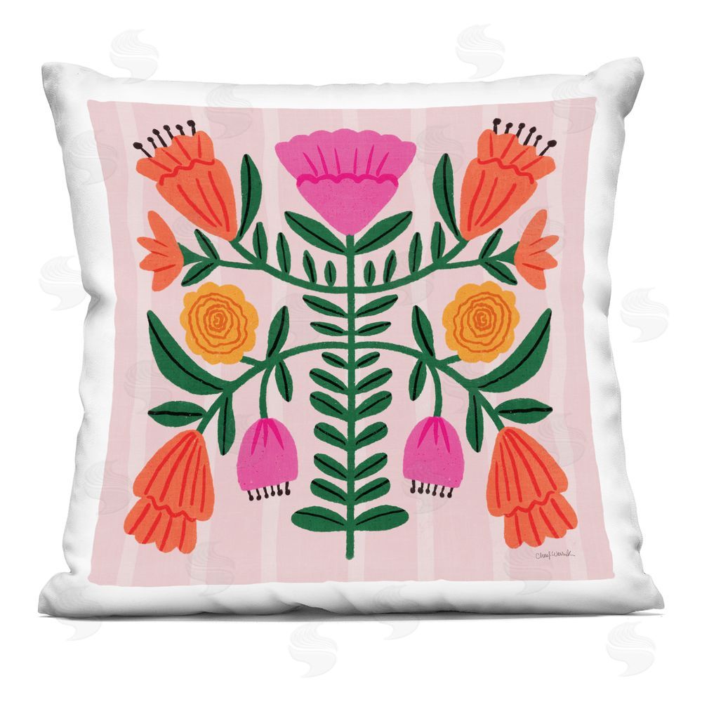 Cheryl Warrick Curved Flower Blooms Symmetry Indoor Plush Polyester Square Throw Pillow