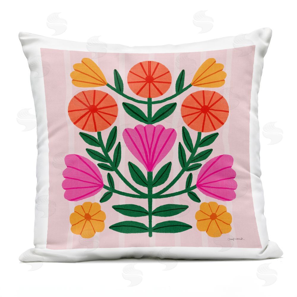 Cheryl Warrick Warm Symmetry Flower Blossoms Outdoor Quick-Dry Polyester Square Throw Pillow