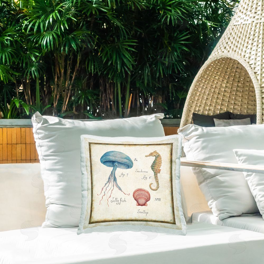 Daphne Brissonnet Oceanography Vintage Jellyfish Outdoor Quick-Dry Polyester Printed Square Pillow on Patio