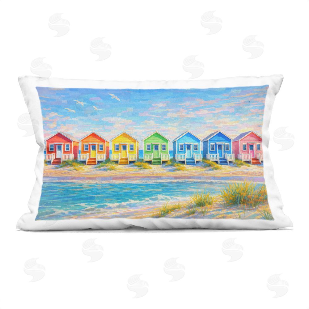 Ziwei Li Rainbow Beach Cottages Indoor Plush Polyester Lumbar Pillow