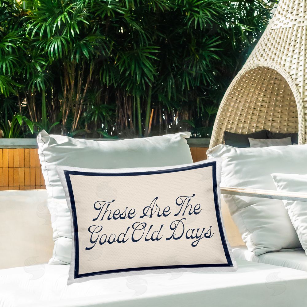Lil' Rue Good Old Days Script Outdoor Quick-Dry Polyester Printed Lumbar Pillow on Patio