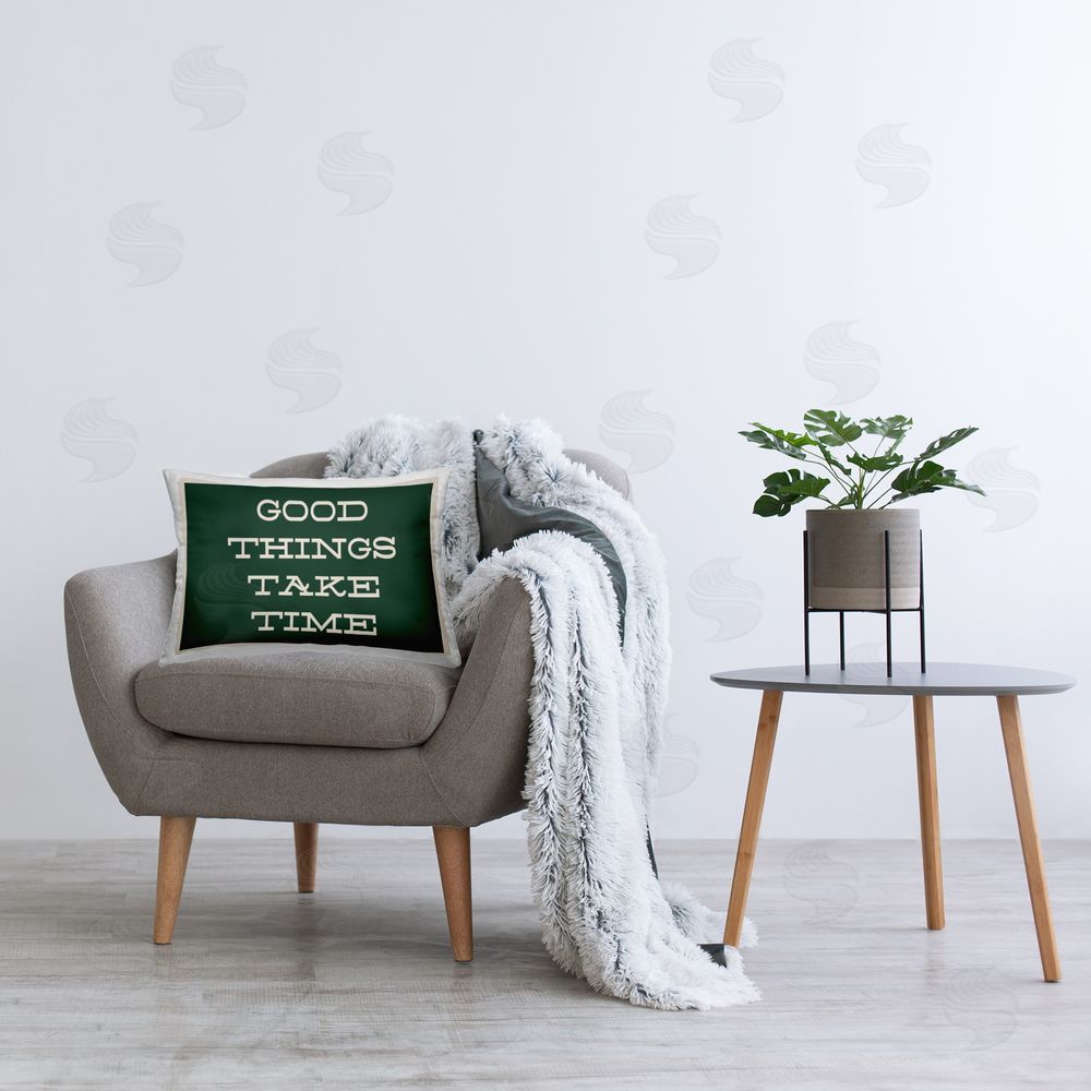 Lil' Rue Good Things Take Time Plush Polyester Printed Lumbar Pillow on Chair