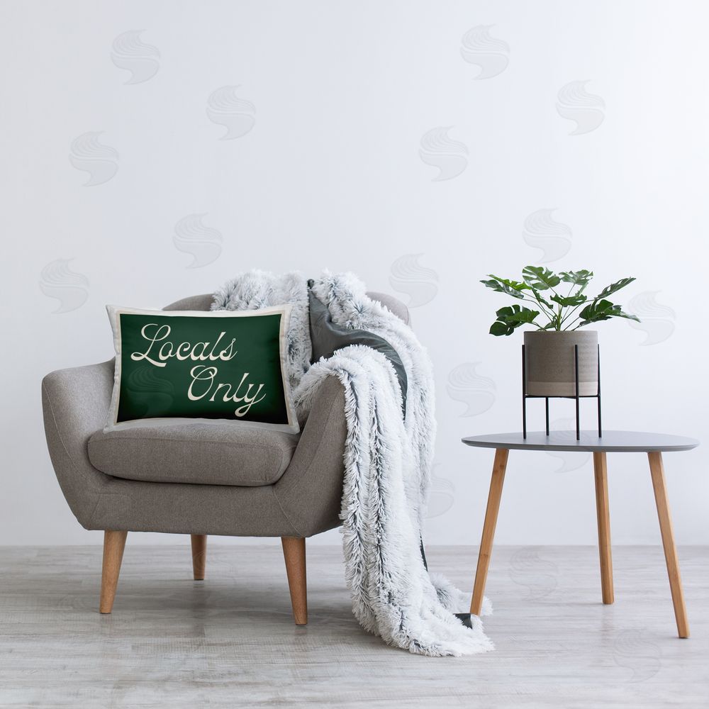 Lil' Rue Locals Only Green Script Plush Polyester Printed Lumbar Pillow on Chair