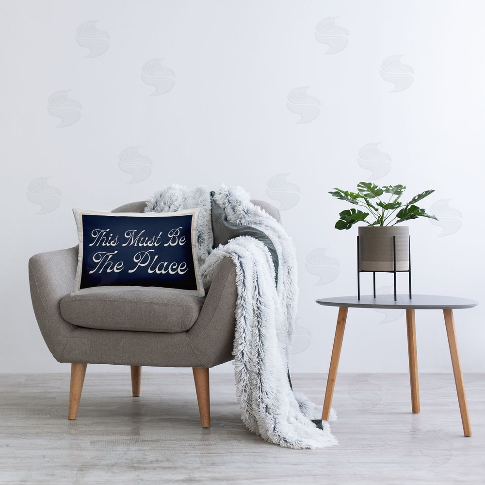 Lil' Rue Blue This Must Be The Place Plush Polyester Printed Lumbar Pillow on Chair