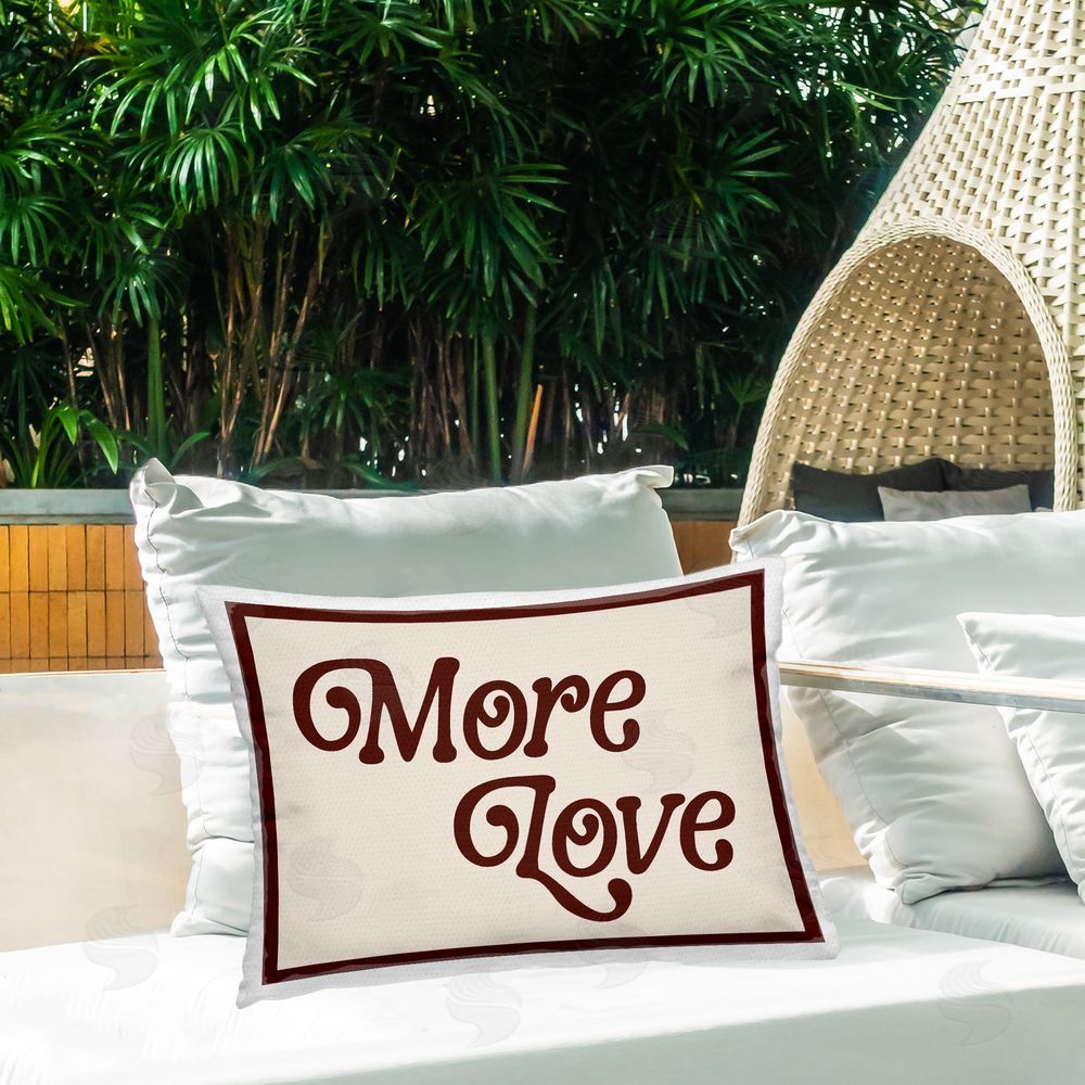 Lil' Rue More Love Vintage Script Outdoor Quick-Dry Polyester Printed Lumbar Pillow on Patio