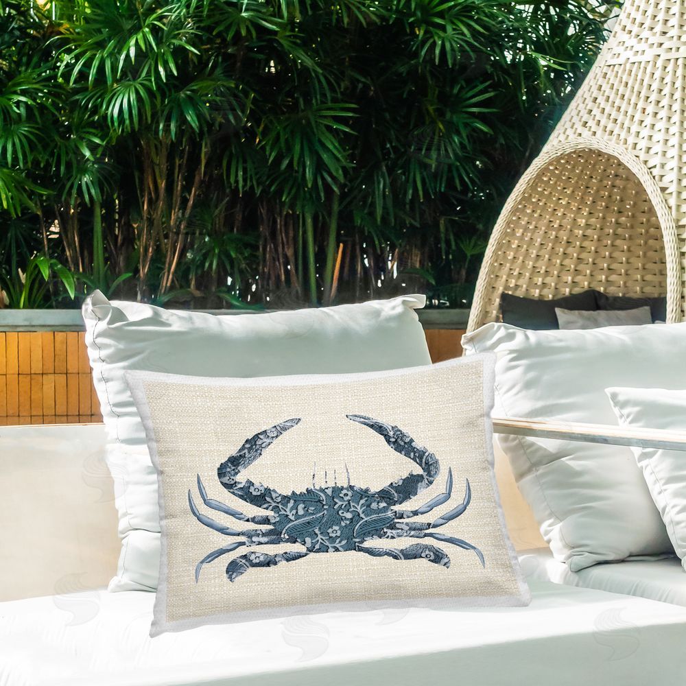 Lil' Rue Rattan & Paisley Crab Outdoor Quick-Dry Polyester Printed Lumbar Pillow on Patio