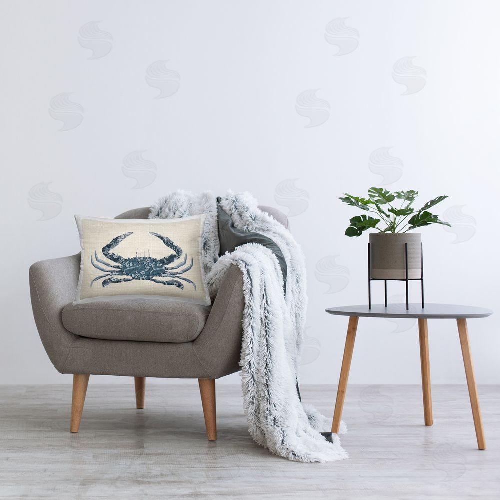 Lil' Rue Rattan & Paisley Crab Plush Polyester Printed Lumbar Pillow on Chair