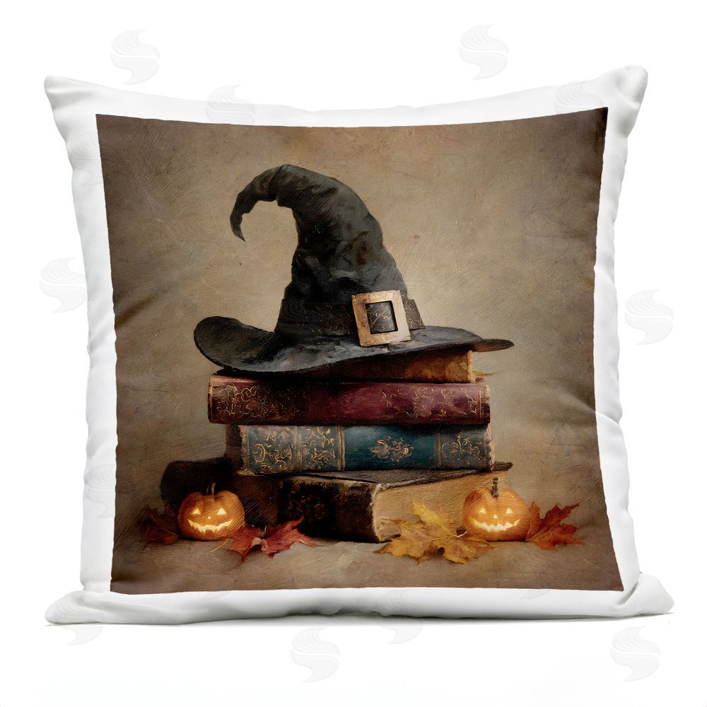 Jacky Ngan Witch Hat on Spooky Book Stack Outdoor Quick-Dry Polyester Square Throw Pillow