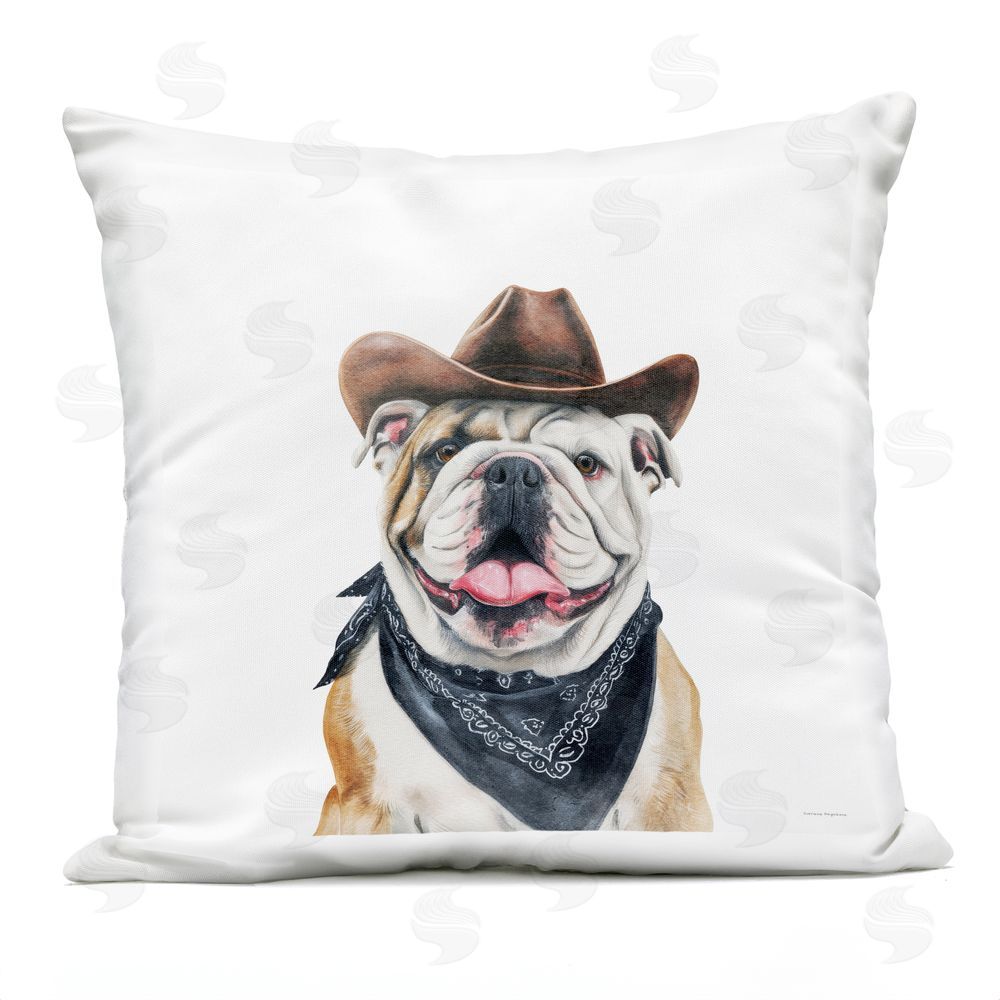 Svetlana Aleynikova Cowboy Bulldog with Hat & Bandana Outdoor Quick-Dry Polyester Square Throw Pillow