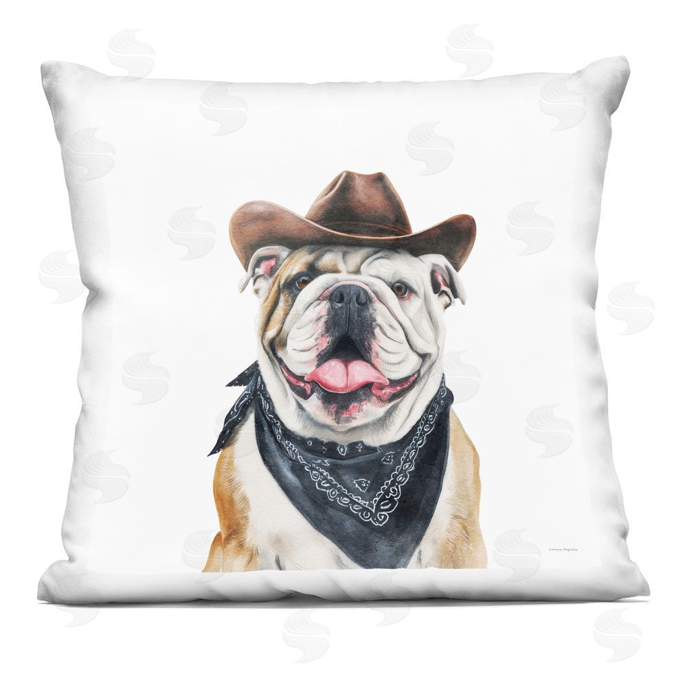 Svetlana Aleynikova Cowboy Bulldog with Hat & Bandana Indoor Plush Polyester Square Throw Pillow
