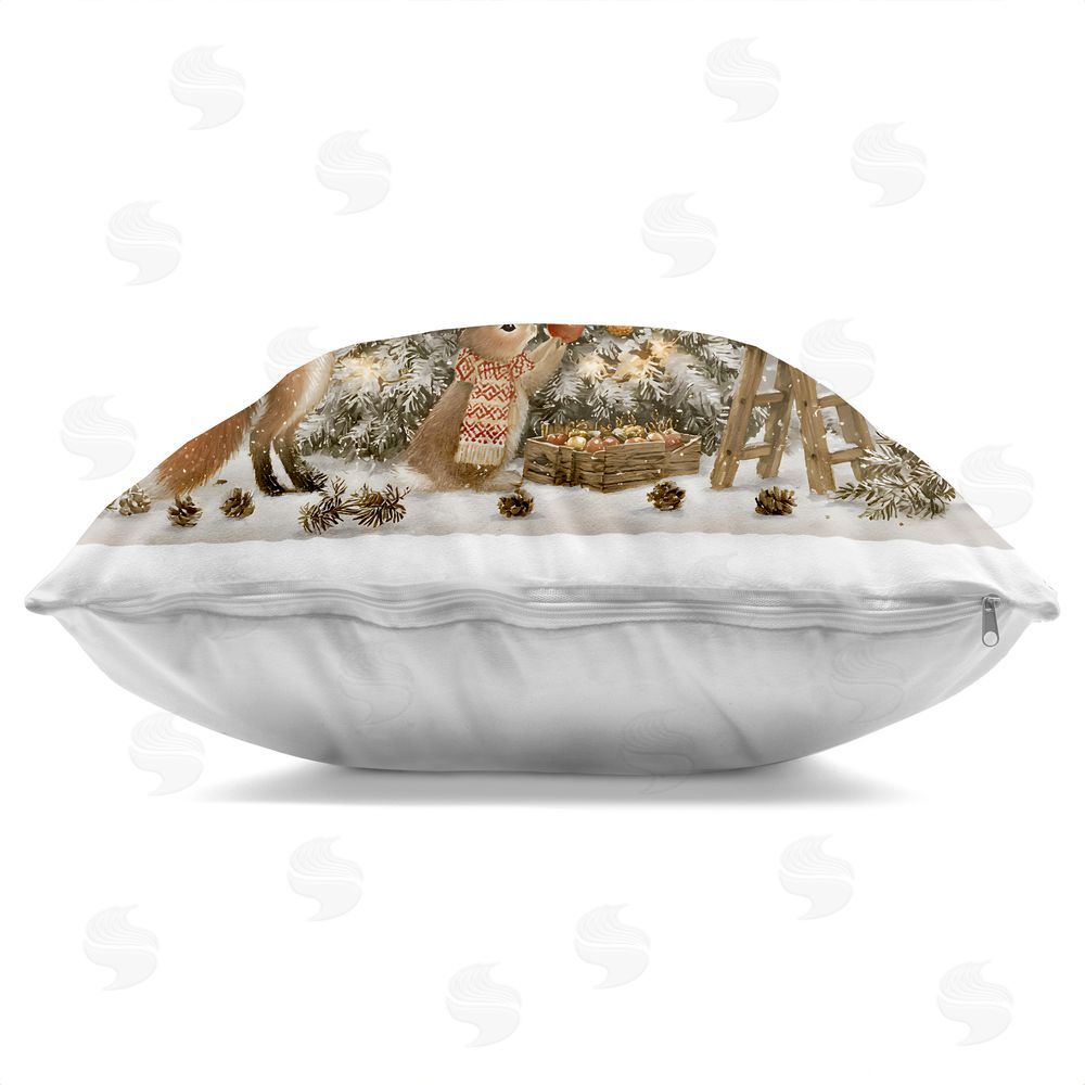 Jacky Ngan Winter Forest Animals Adorning Tree Indoor Plush Polyester Square Throw Pillow Zipper Detail