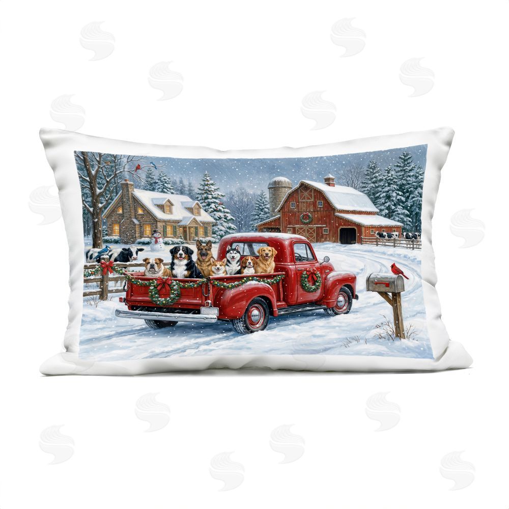 Imagine It Images Winter Truck Full of Dogs Outdoor Quick-Dry Polyester Lumbar Pillow