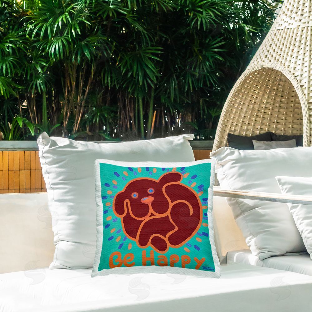 Hillary Vermont Be Happy Red Dog Outdoor Quick-Dry Polyester Printed Square Pillow on Patio