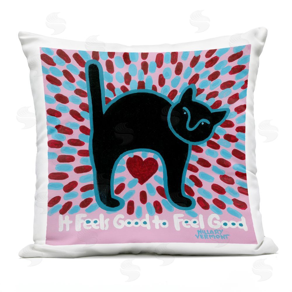 Hillary Vermont Feel Good Cat with Heart Outdoor Quick-Dry Polyester Square Throw Pillow