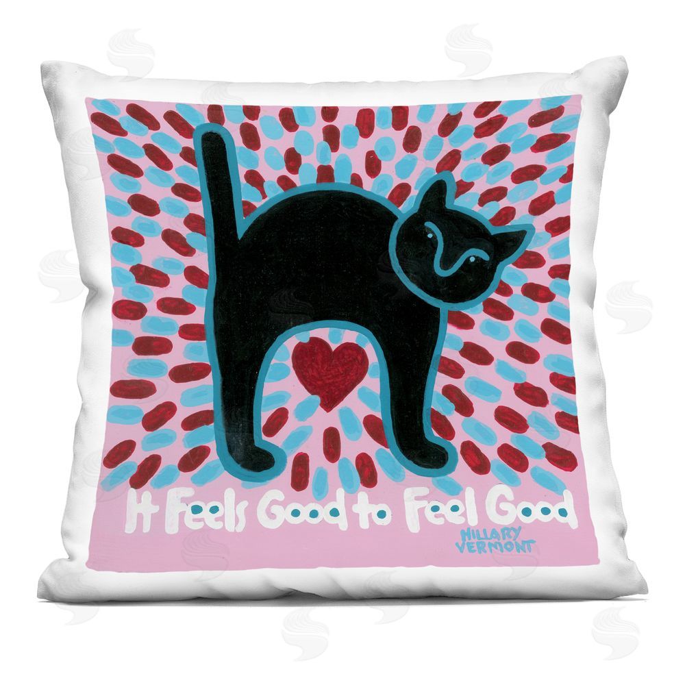 Hillary Vermont Feel Good Cat with Heart Indoor Plush Polyester Square Throw Pillow