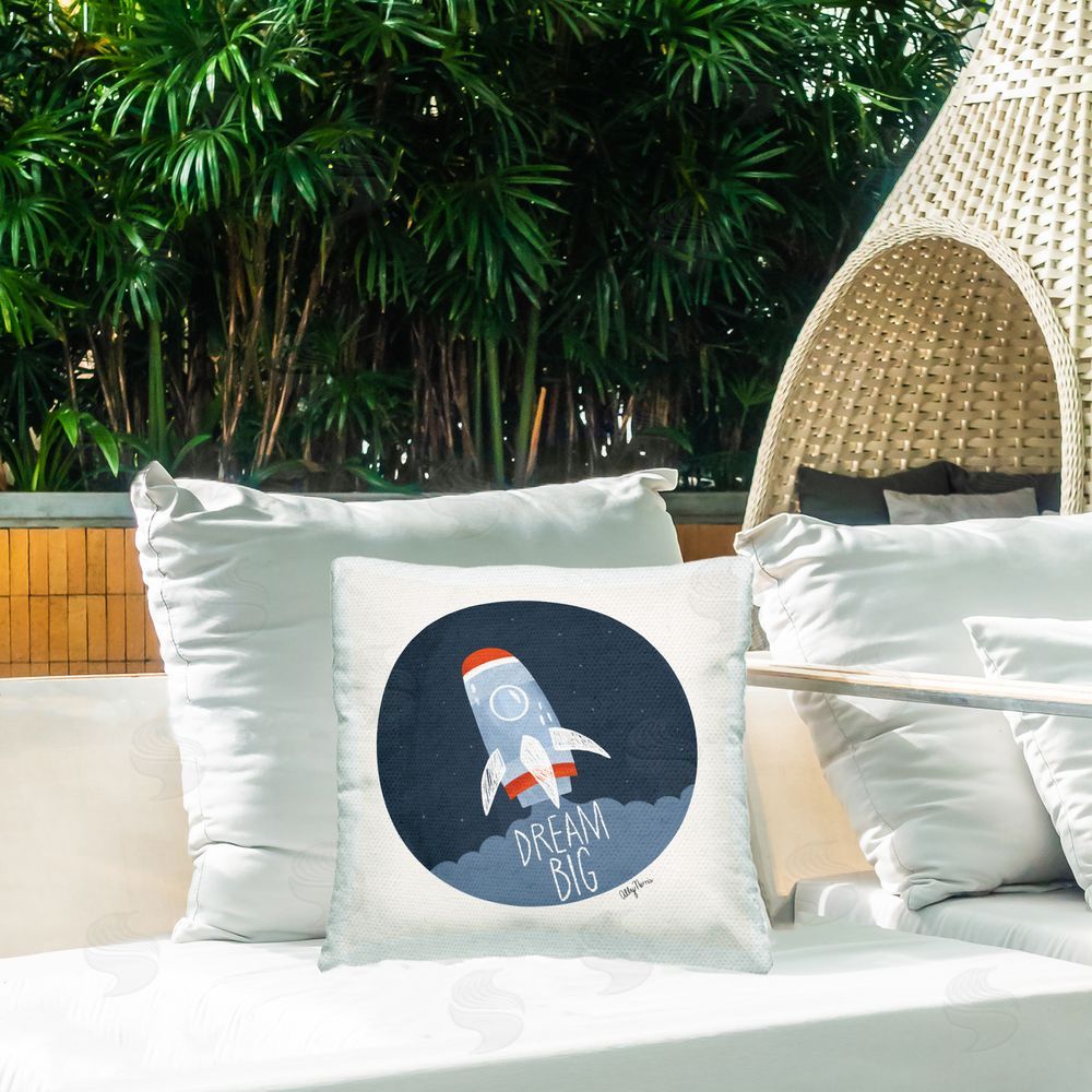 Allyson Norris Dream Big Rocket Ship Outdoor Quick-Dry Polyester Printed Square Pillow on Patio