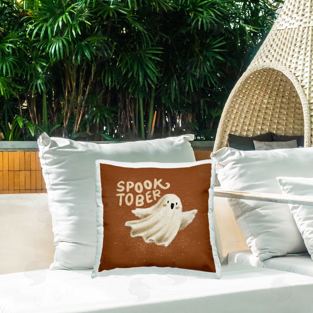 Florentina Dolci Spooktober October Ghost Outdoor Quick-Dry Polyester Printed Square Pillow on Patio