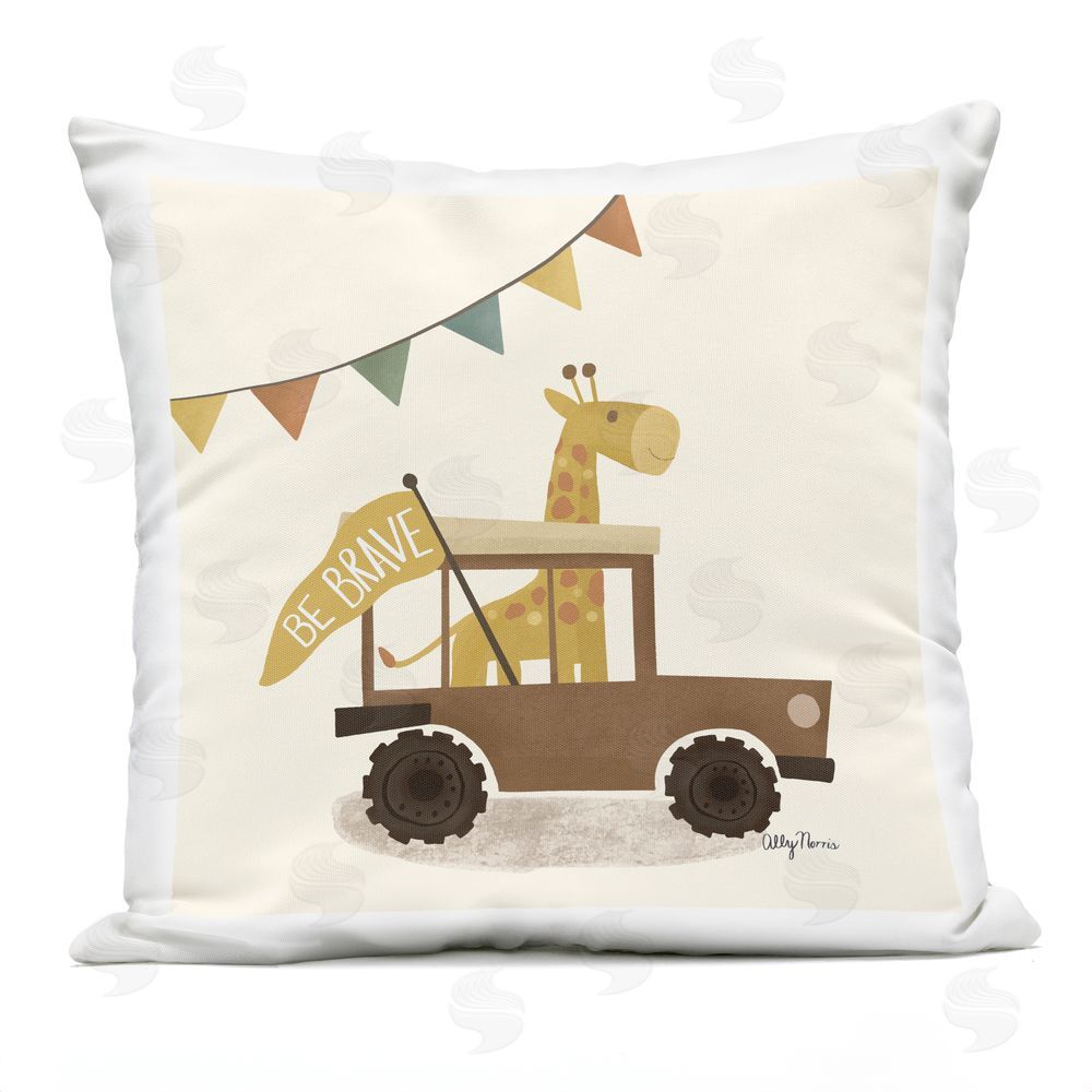 Allyson Norris Be Brave Giraffe in Car Outdoor Quick-Dry Polyester Square Throw Pillow
