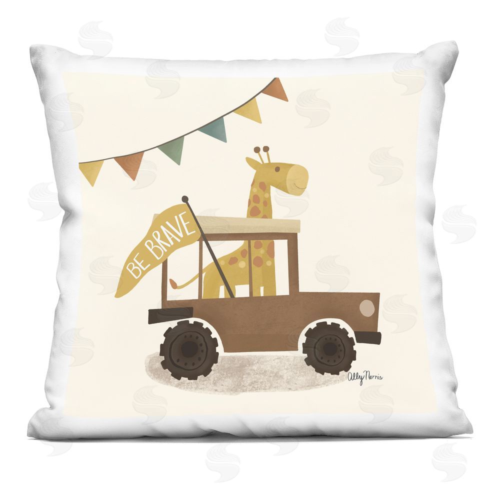 Allyson Norris Be Brave Giraffe in Car Indoor Plush Polyester Square Throw Pillow