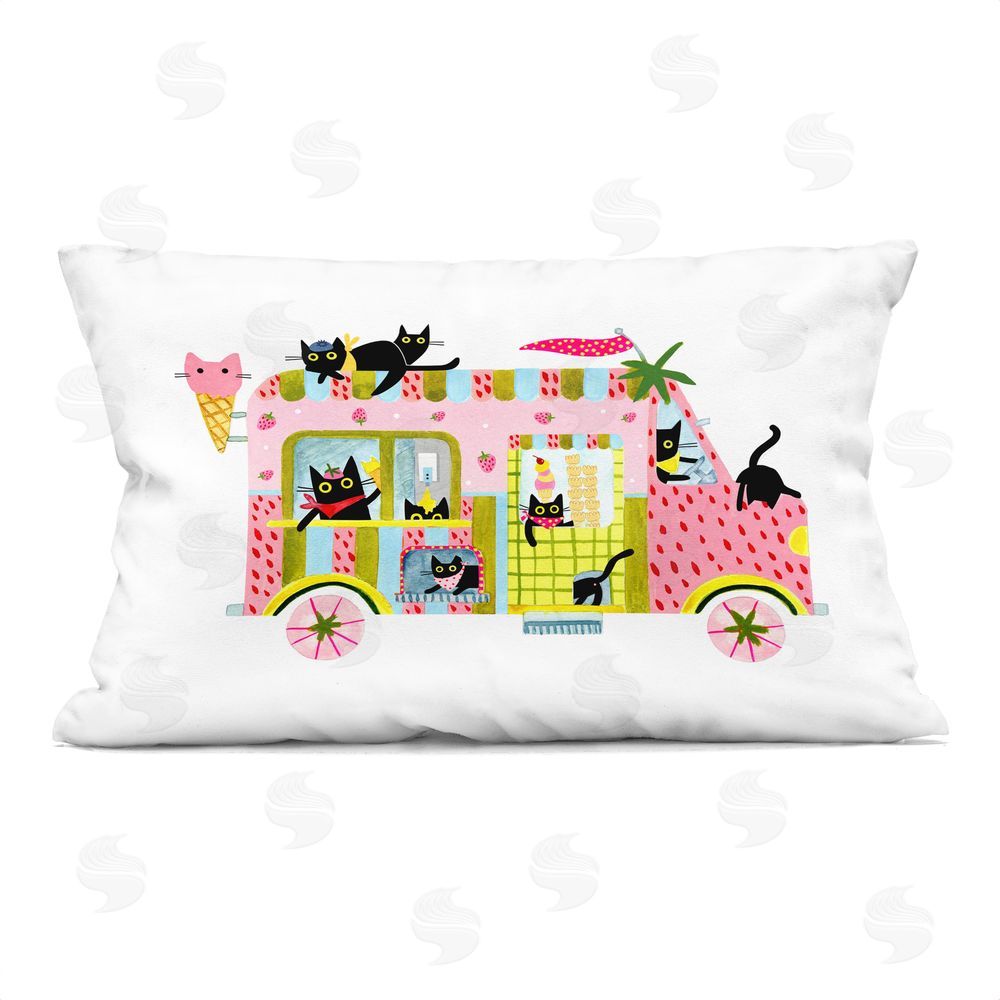 Leeza Hernandez Ice Cream Truck & Cats Indoor Plush Polyester Lumbar Pillow