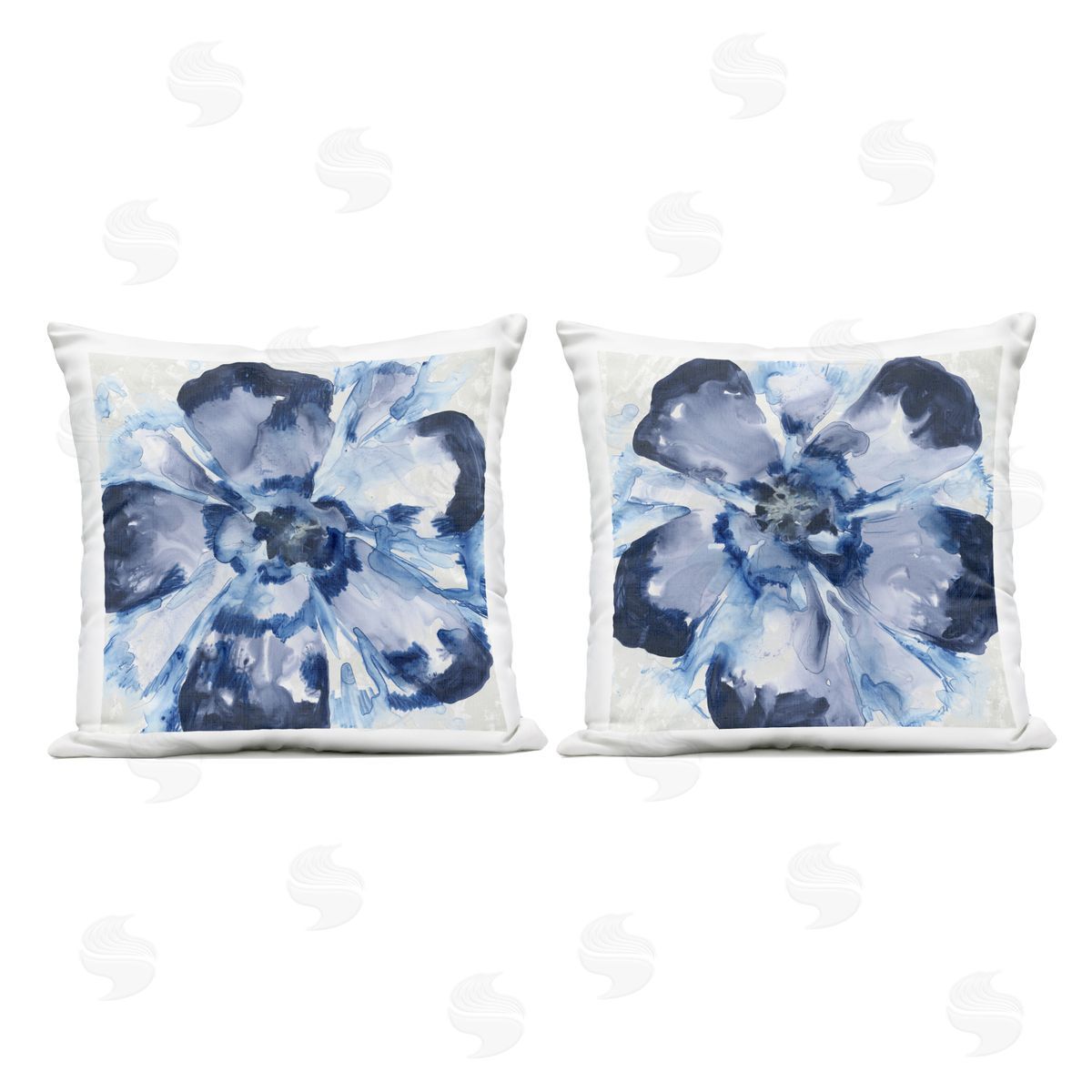 June Erica Vess Blue Glass Blossoms Plush Polyester Art Print Pillow