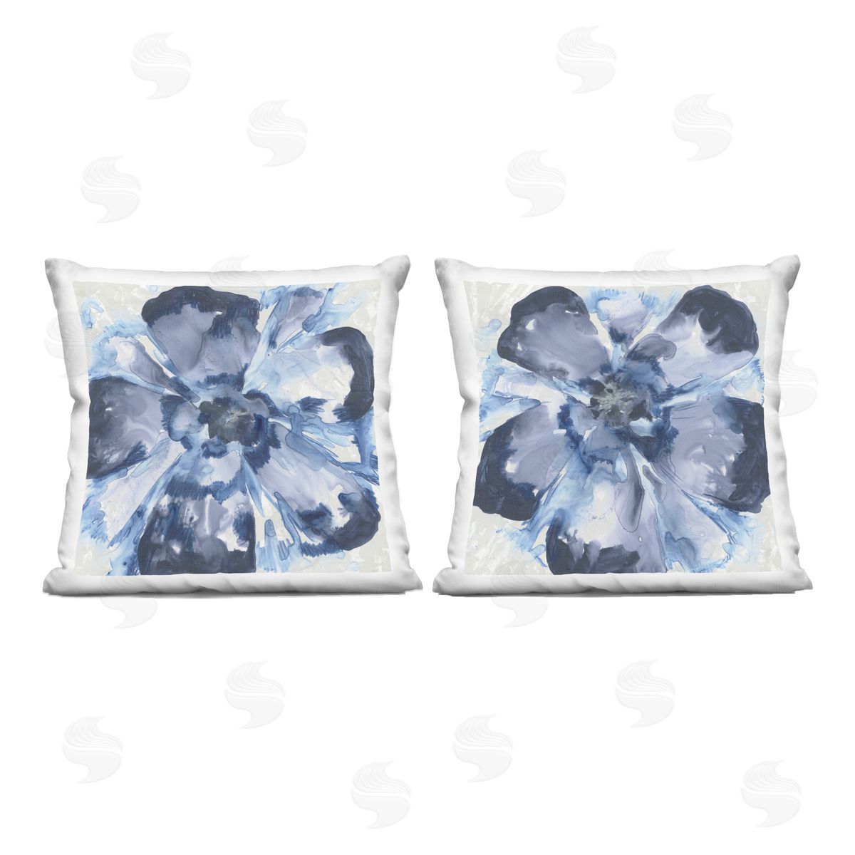June Erica Vess Blue Glass Blossoms Plush Polyester Art Print Pillow
