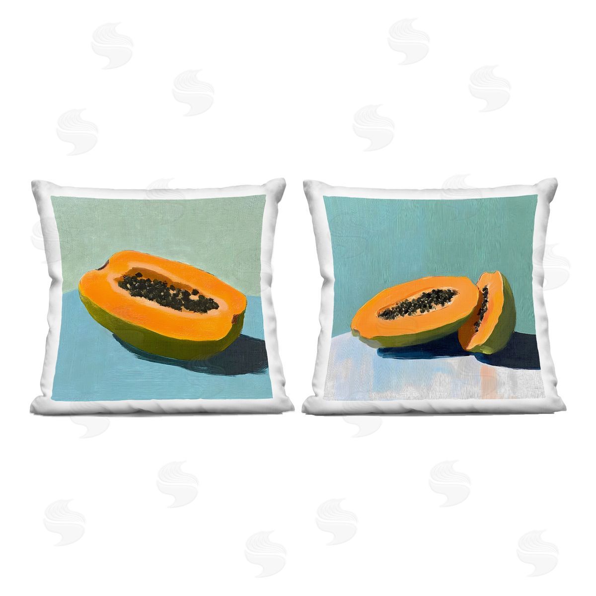 Walker Noble Papaya on Blue Still Life Plush Polyester Art Print Pillow