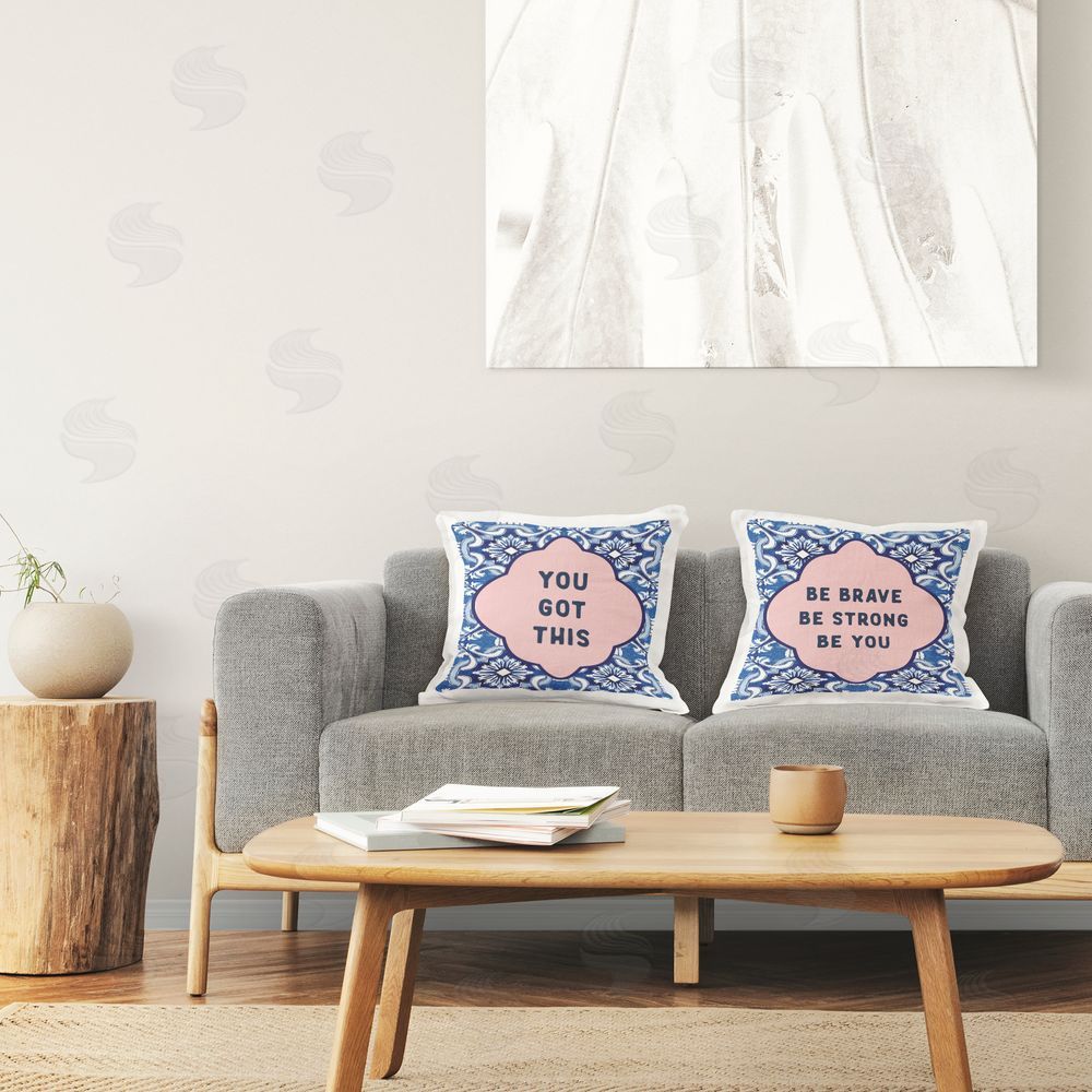 Lettered and Lined Encouraging Words on Boho Indoor Pillow Set on Chair