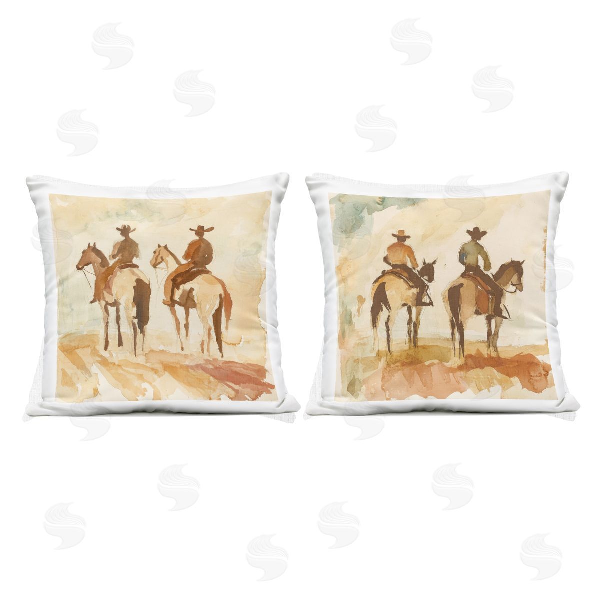 Petal Prints Design Western Watercolor Cowboy Pairs Outdoor Printed Throw Pillow