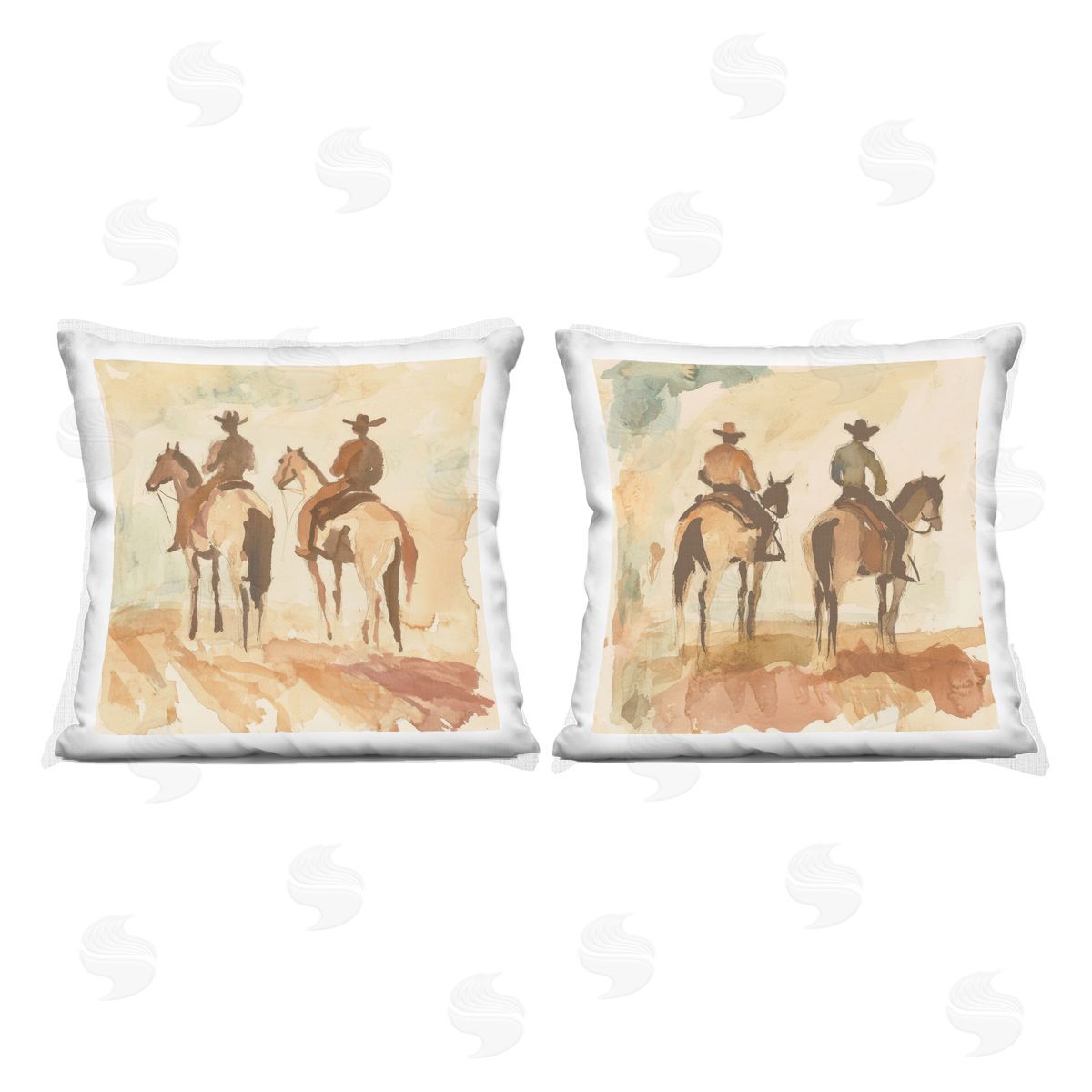 Petal Prints Design Western Watercolor Cowboy Pairs Indoor Printed Throw Pillow